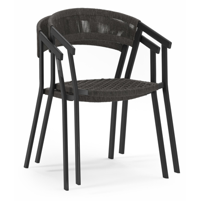 Calobra tuinset met verlengbare tafel in zwart aluminium en naturel teak tafelblad met 10 stapelbare Viaro tuinstoelen