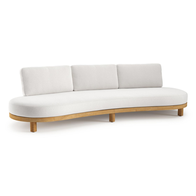 Donato loungebank in teak en beige verticaal geweven ronde rope met all weather solica Soul Optik kussen