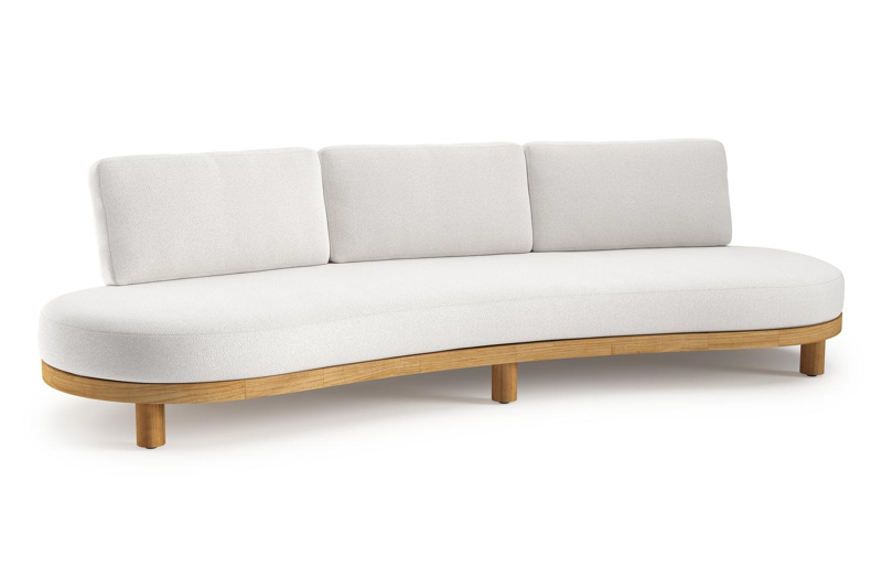 Donato loungebank in teak en beige verticaal geweven ronde rope met all weather solica Soul Optik kussen