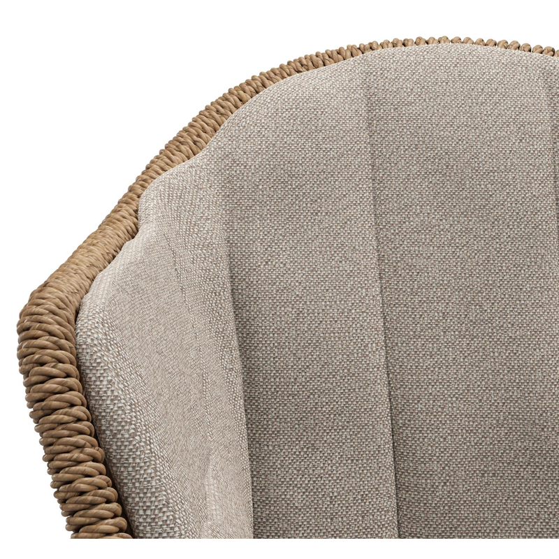 Pagino tuinstoel in wit aluminium en bruin ronde wicker met zitkussen in All Weather Sunbrella® Luxe Savane Coconut