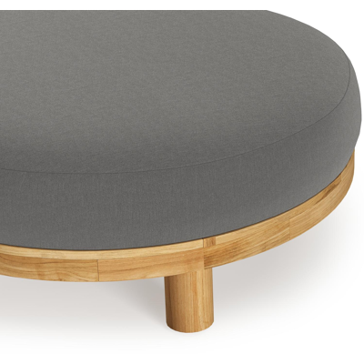 Donato lounge poef in teak en beige verticaal geweven ronde rope met all weather sunbrella® luxe Natte Charcoal Chine kussen