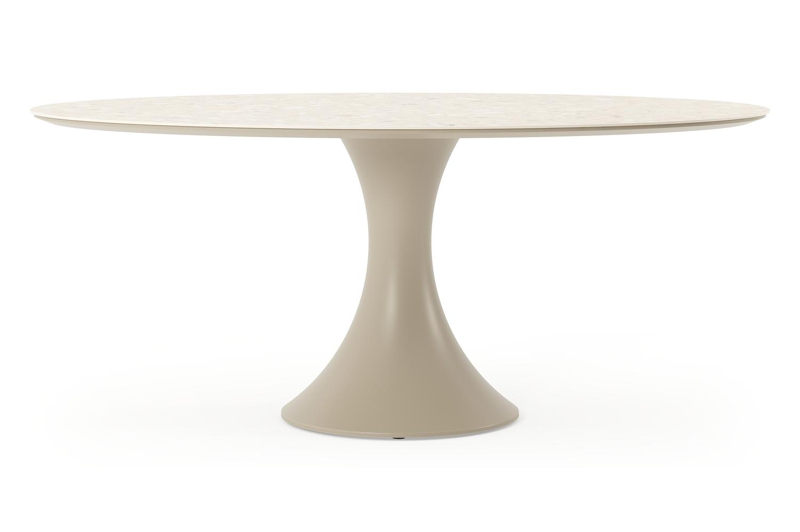 Table de jardin Fano ovale en aluminium beige et céramique pleine Retrostone Lg. 180 x Lrg. 110 x Haut. 75 cm