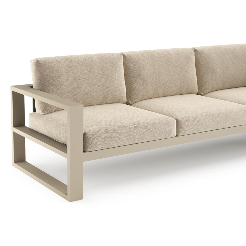 Verato loungehoek in beige aluminium met althea chalk all weather cosytica kussen