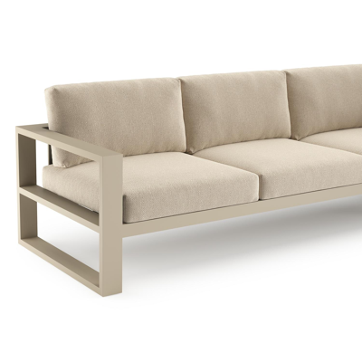 Verato loungehoek in beige aluminium met althea chalk all weather cosytica kussen