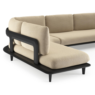 Bomero loungehoek in zwart aluminium met althea camel all weather cosytica kussen