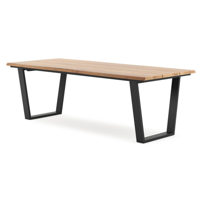 Table de jardin Pagino tronc d'arbre en aluminium noir et teck - Lg, 240 x Lrg, 100 x Haut, 73,5 cm