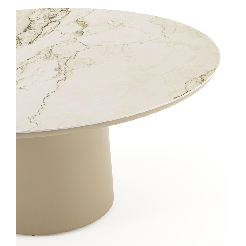 Amico low dining tuintafel rond in beige aluminium en volkeramiek Colorado Dunes - Dia. 148 x H 61 cm