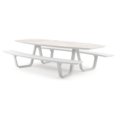 Forno picknicktafel bootvorm in wit aluminium en volkeramiek Taj Mahal - L 280 x B 192 x H 72 cm