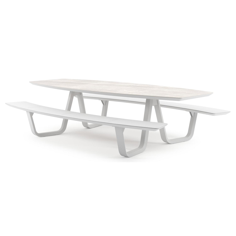 Forno picknicktafel bootvorm in wit aluminium en volkeramiek Taj Mahal - L 280 x B 192 x H 72 cm