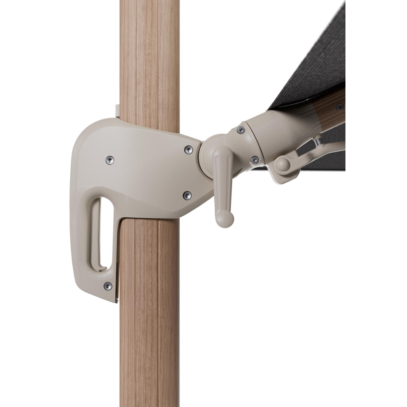 Parasol pendant Rufina avec fonction tilt en aluminium aspect de bois et toile de parasol en All Weather Solica Firenze Tunder  - Lg.1 400 x Lg.2 300 cm (sans pied de parasol