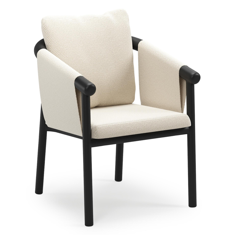 Amico stapelbare tuinstoel in zwart aluminium met stoelkussen in All Weather Cosytica Althea Off White