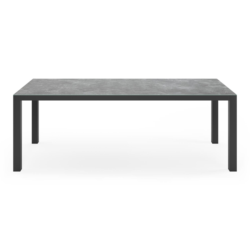 Table de jardin Varese en aluminium noir et ceramique verre gris - Lg. 220 x Larg. 92 x H 73,5 cm