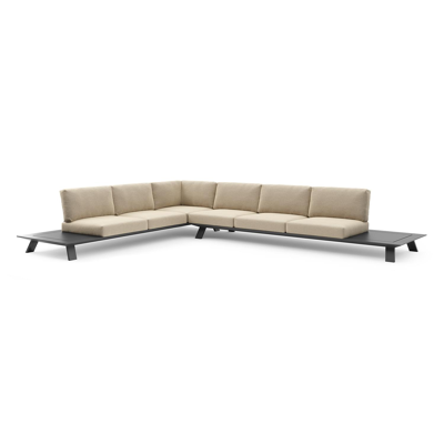 Salon de jardin d'angle Cesano en aluminium noir et coussin en all weather Cosytica althea camel