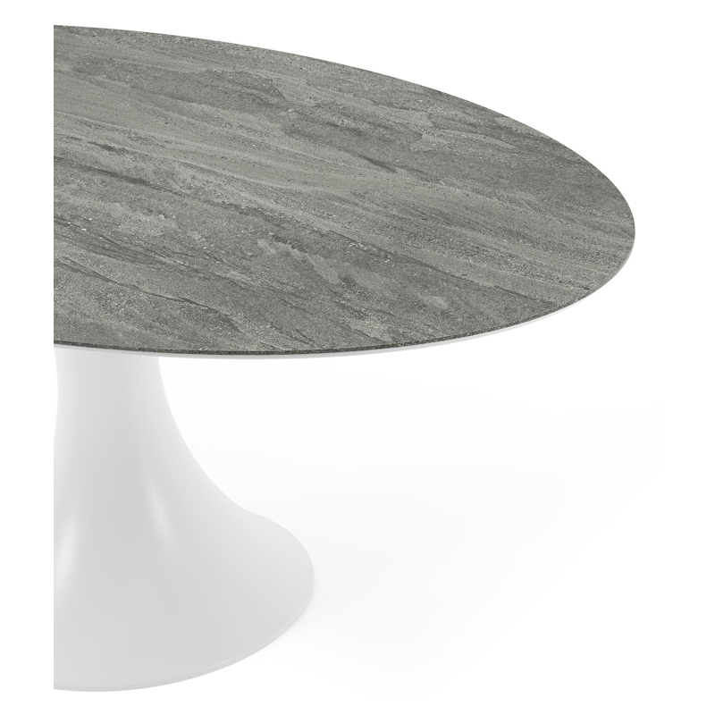 Table de jardin Fano ovale en aluminium blanc et céramique pleine Aspen Grey - Lg. 180 x Lrg. 110 x Haut. 75 cm
