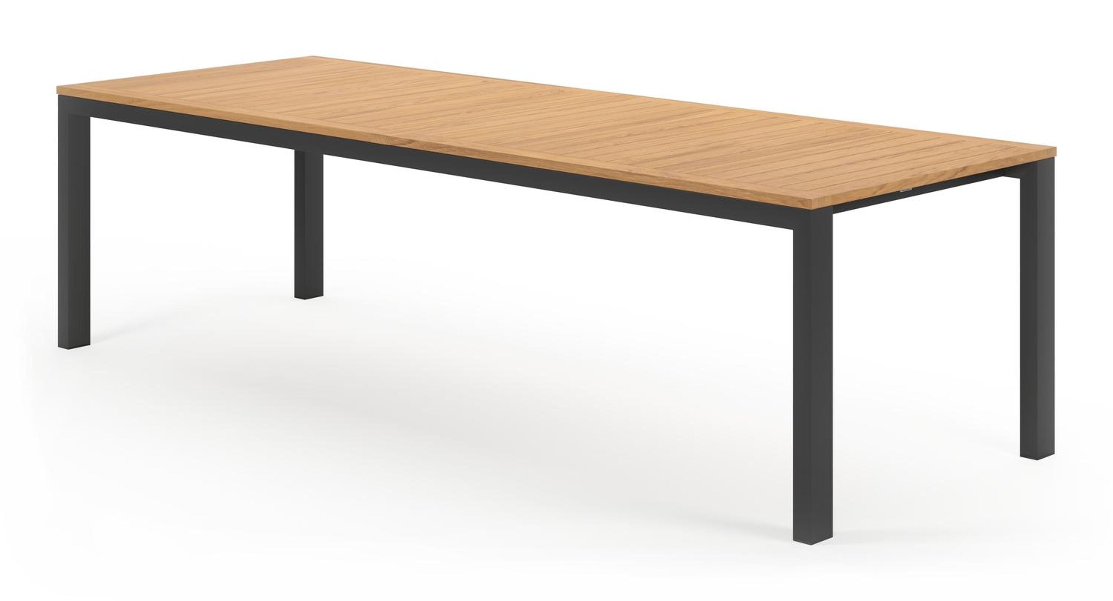 Table de jardin Trente rectangulaire en aluminium noir et teck - Lg. 270 x Lrg. 100 x Haut. 73 cm