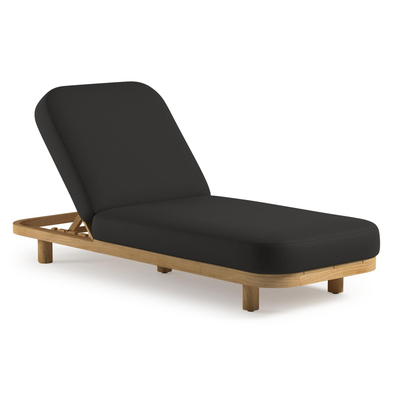 Chaise longue réglable Donato en teck avec All Weather Sunbrella® luxe heritage char coussin