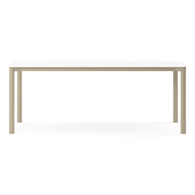 Orso tuintafel rechthoekig afgerond in beige aluminium en volkeramiek Arctic White - L 200 x B 80 x H 74.5 cm