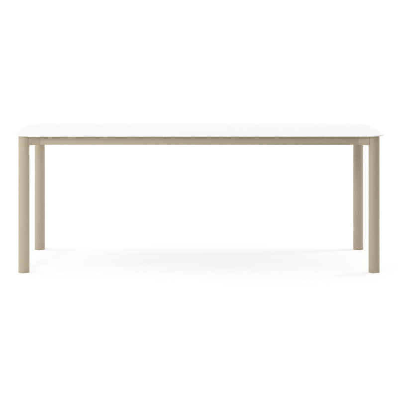 Orso tuintafel rechthoekig afgerond in beige aluminium en volkeramiek Arctic White - L 200 x B 80 x H 74.5 cm