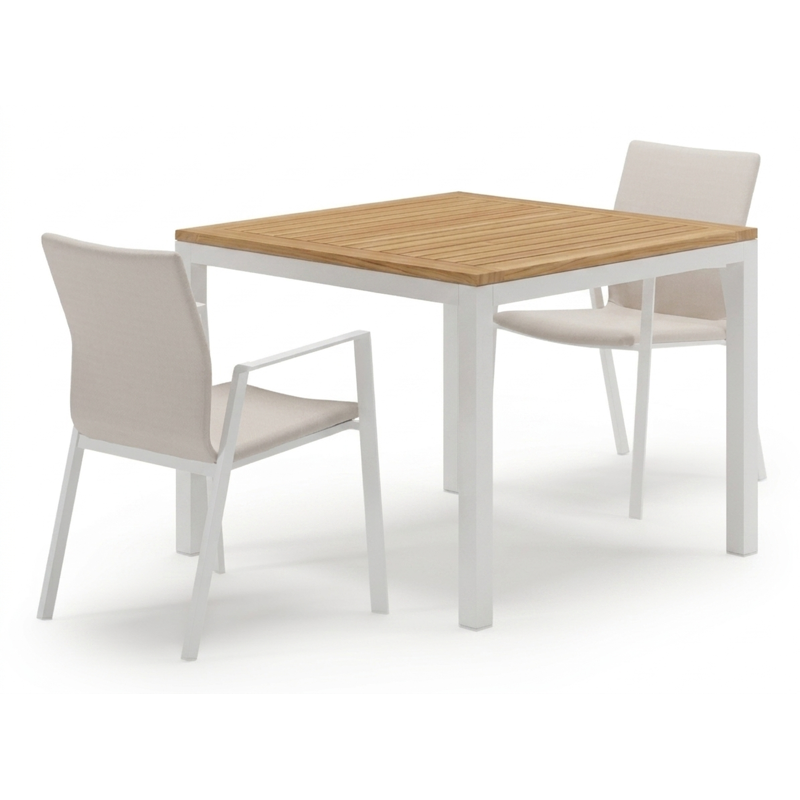 Feltro tuinset in wit aluminium en teak met 2 Madura tuinstoelen