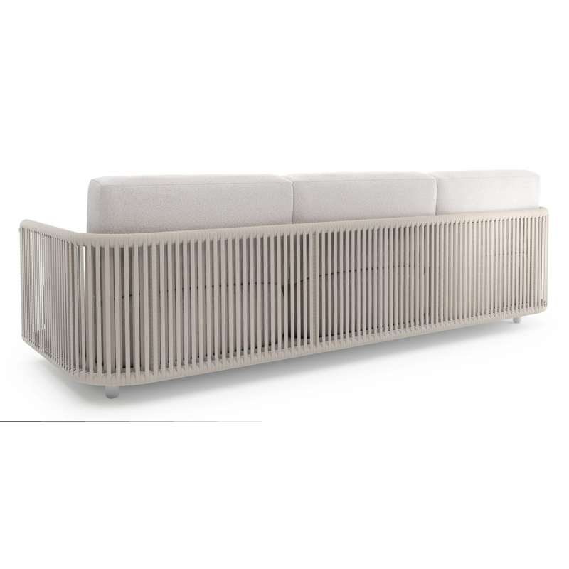 Organo loungebank in wit aluminium en beige verticaal geweven luxe vlakke rope met ego eggshell all weather Solica kussen