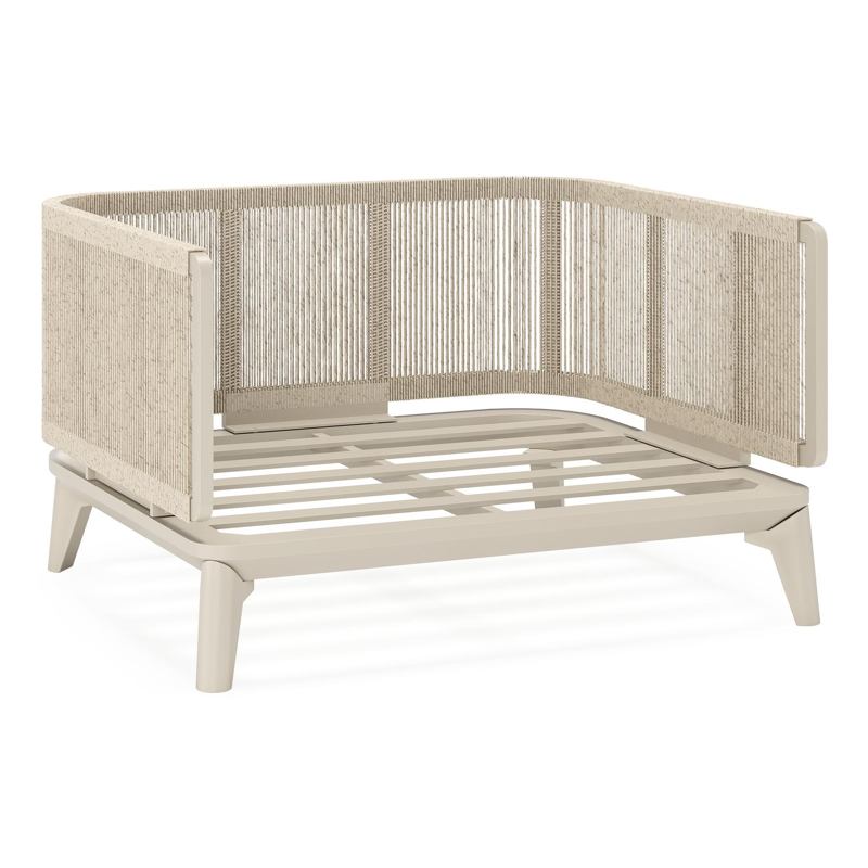 Mosa loungestoel in beige aluminium en beige gedraaide ronde wicker met rustic weather+ softtouch kussen