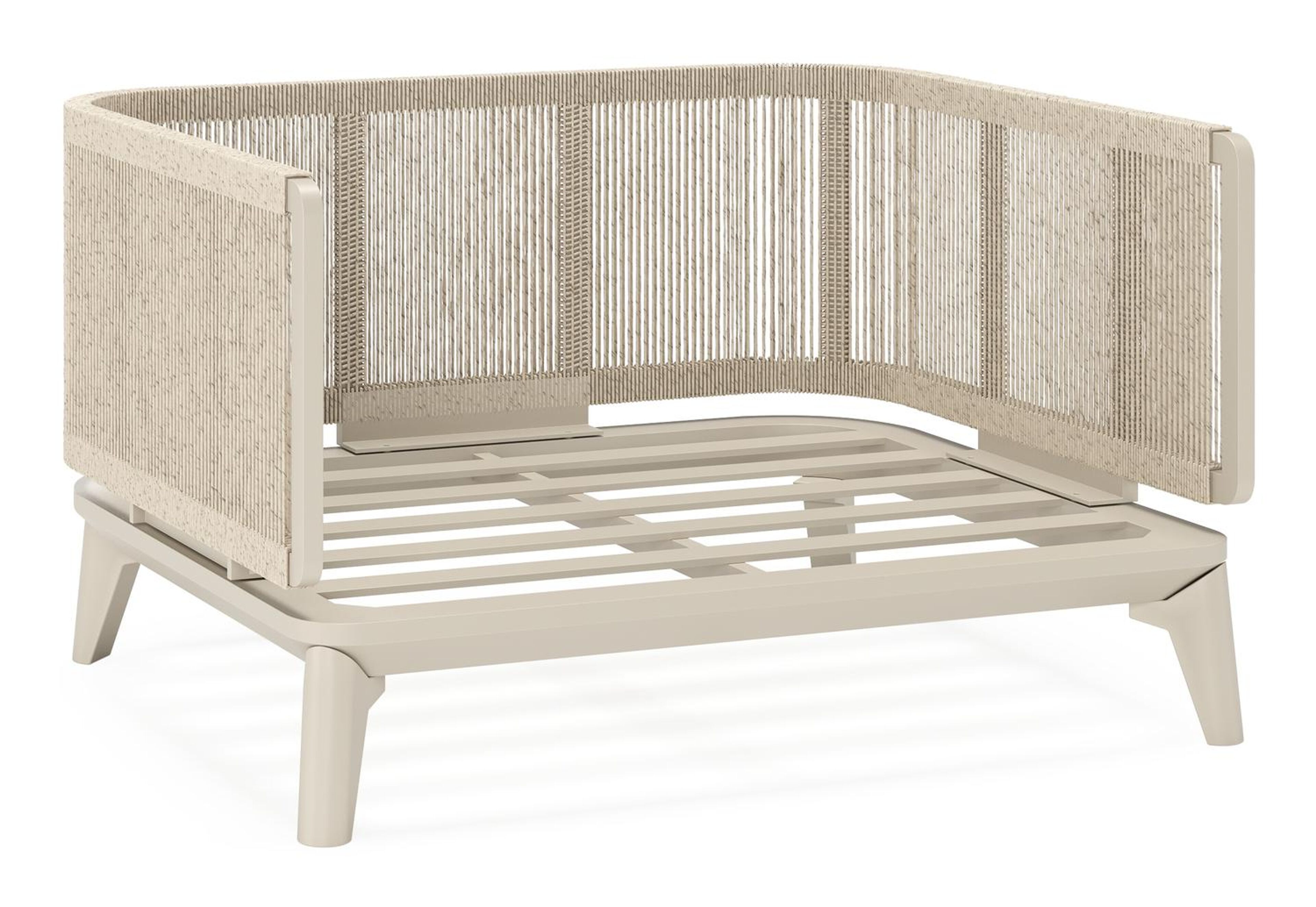 Mosa loungestoel in beige aluminium en beige gedraaide ronde wicker met rustic weather+ softtouch kussen