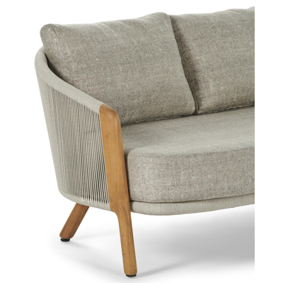 Gardo loungeset in teak en beige verticaal geweven ronde rope met chartres pewter all weather sunbrella® luxe kussens