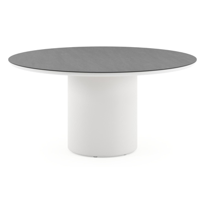 Amico tuintafel rond in wit aluminium en volkeramiek Basalt Black - Dia. 148 x H 73.5 cm
