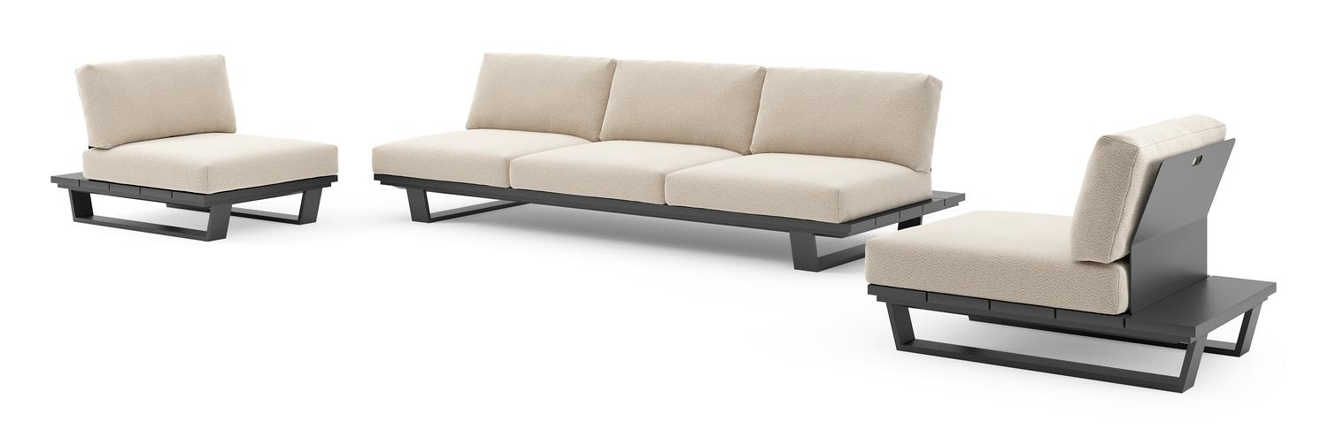 Pagino loungeset in zwart aluminium met lopi sand all weather sunbrella® luxe kussen