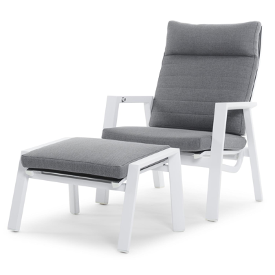 Prato lounge poef in wit aluminium en met grijs weather+ softtouch kussen