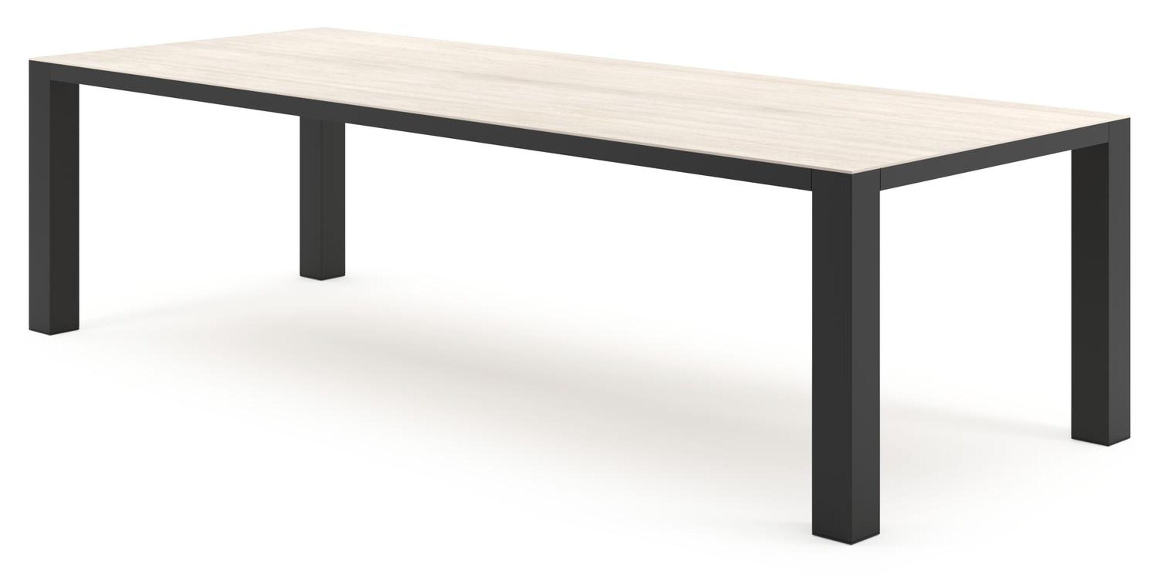 Nano tuintafel rechthoekig in zwart aluminium en volkeramiek Travertino Bianco - L 280 x B 110 x H 75 cm