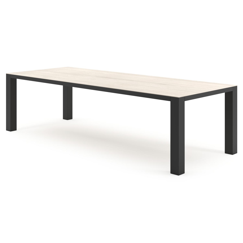Nano tuintafel rechthoekig in zwart aluminium en volkeramiek Travertino Bianco - L 280 x B 110 x H 75 cm
