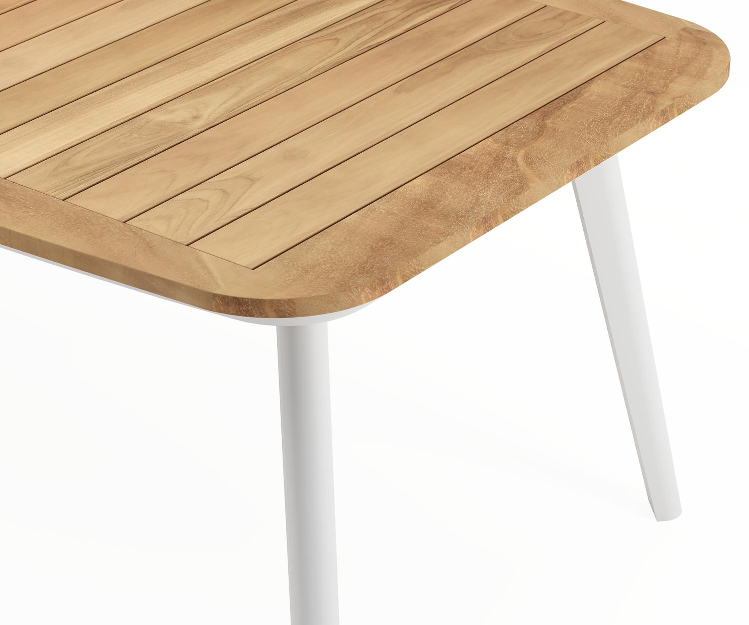 Mosa bootvormige tuinset in wit aluminium en teak natural finish met 10 Cosa tuinstoelen