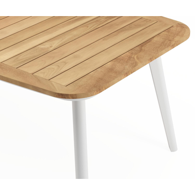 Mosa bootvormige tuinset in wit aluminium en teak natural finish met 8 Amalfi tuinstoelen