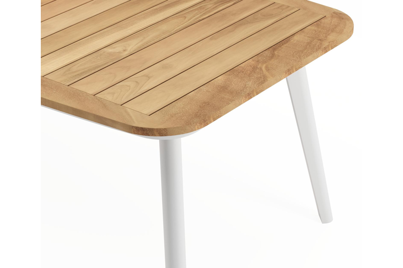 Mosa bootvormige tuinset in wit aluminium en teak natural finish met 8 Amalfi tuinstoelen