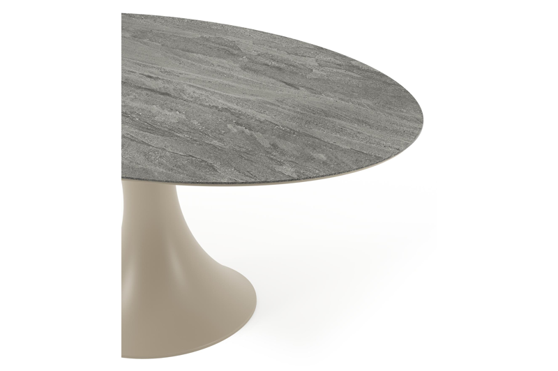 Fano tuintafel ovaal in beige aluminium en volkeramiek Aspen Grey - L 180 x B 110 x H 75 cm