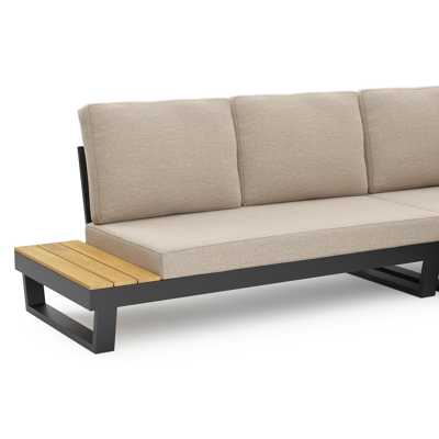 Modica loungehoek in zwart aluminium met rustic weather+ softtouch kussens en loungetafel