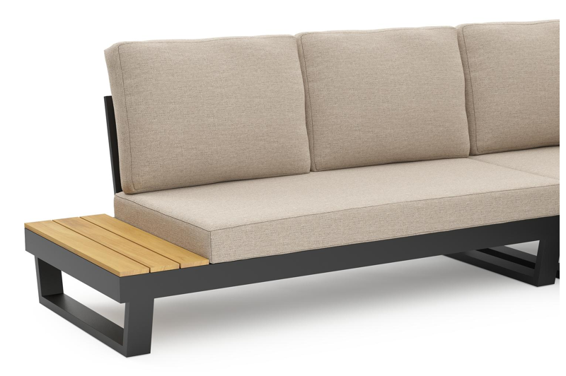 Modica loungehoek in zwart aluminium met rustic weather+ softtouch kussens en loungetafel