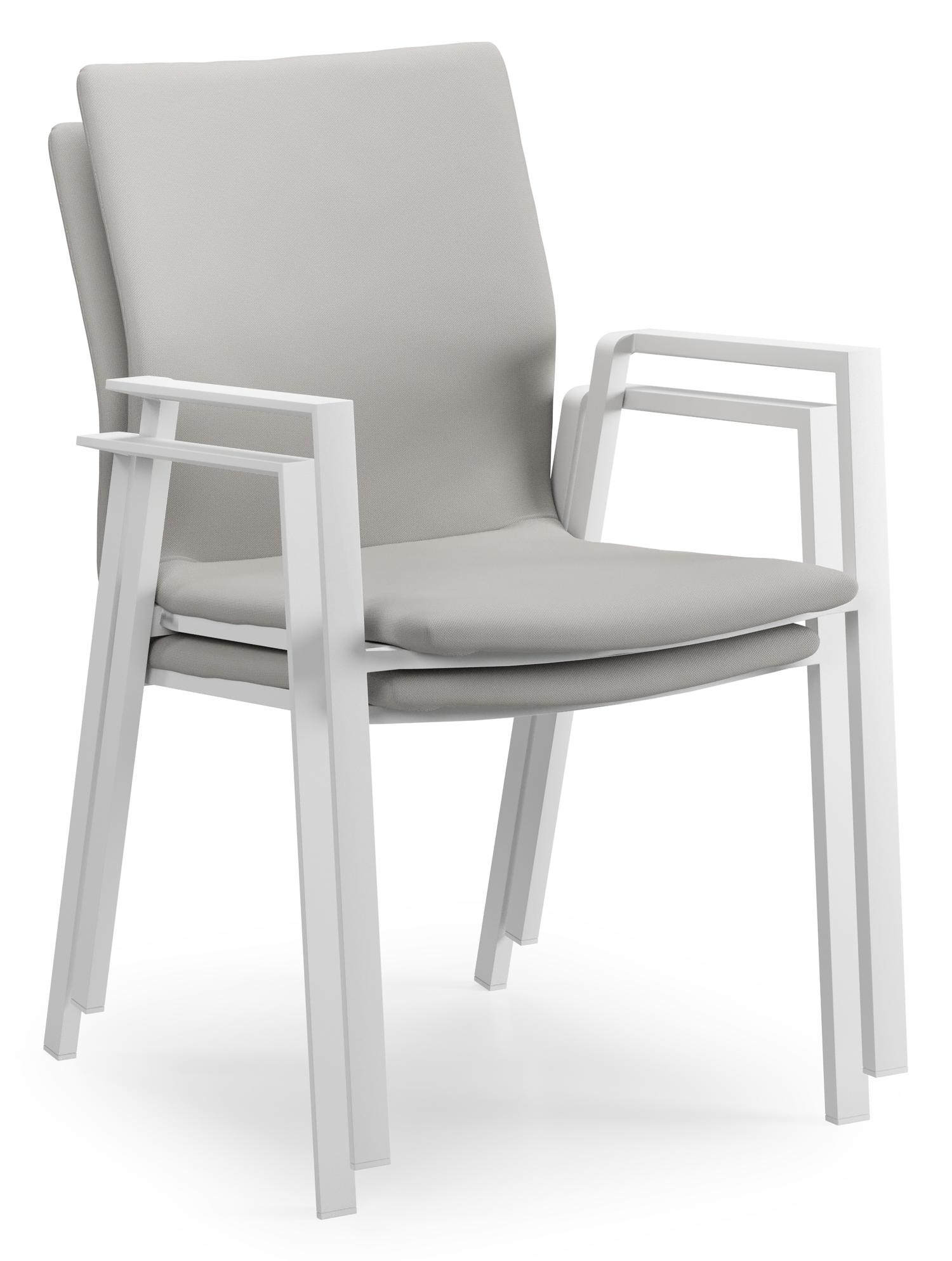 Varese tuinset in wit aluminium en naturel teak tafelblad met 6 stapelbare Madura tuinstoelen