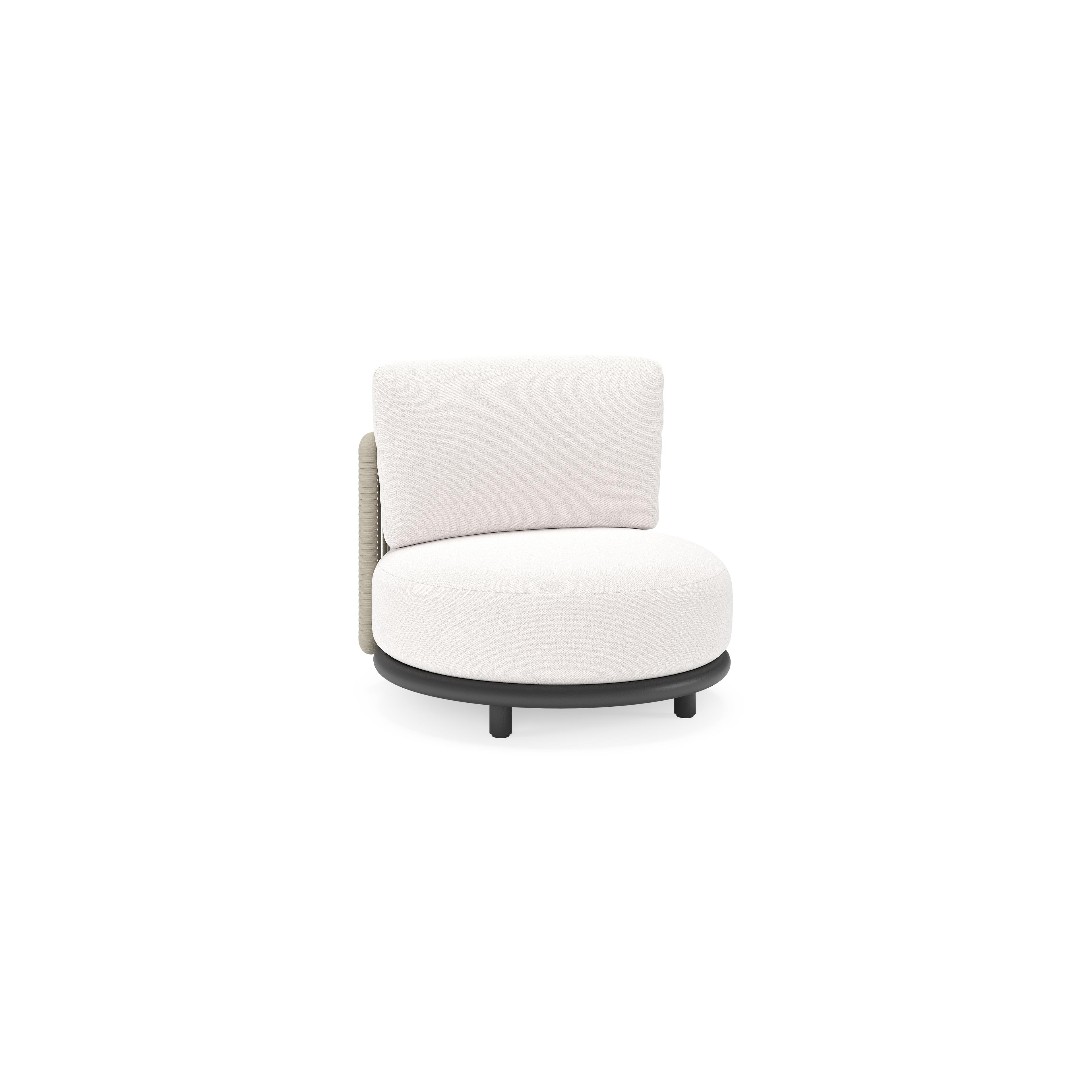 Fauteuil de jardin Lomano en aluminium noir et corde luxe plate tissée verticalement beige et coussins en all weather solica Ego Eggshell