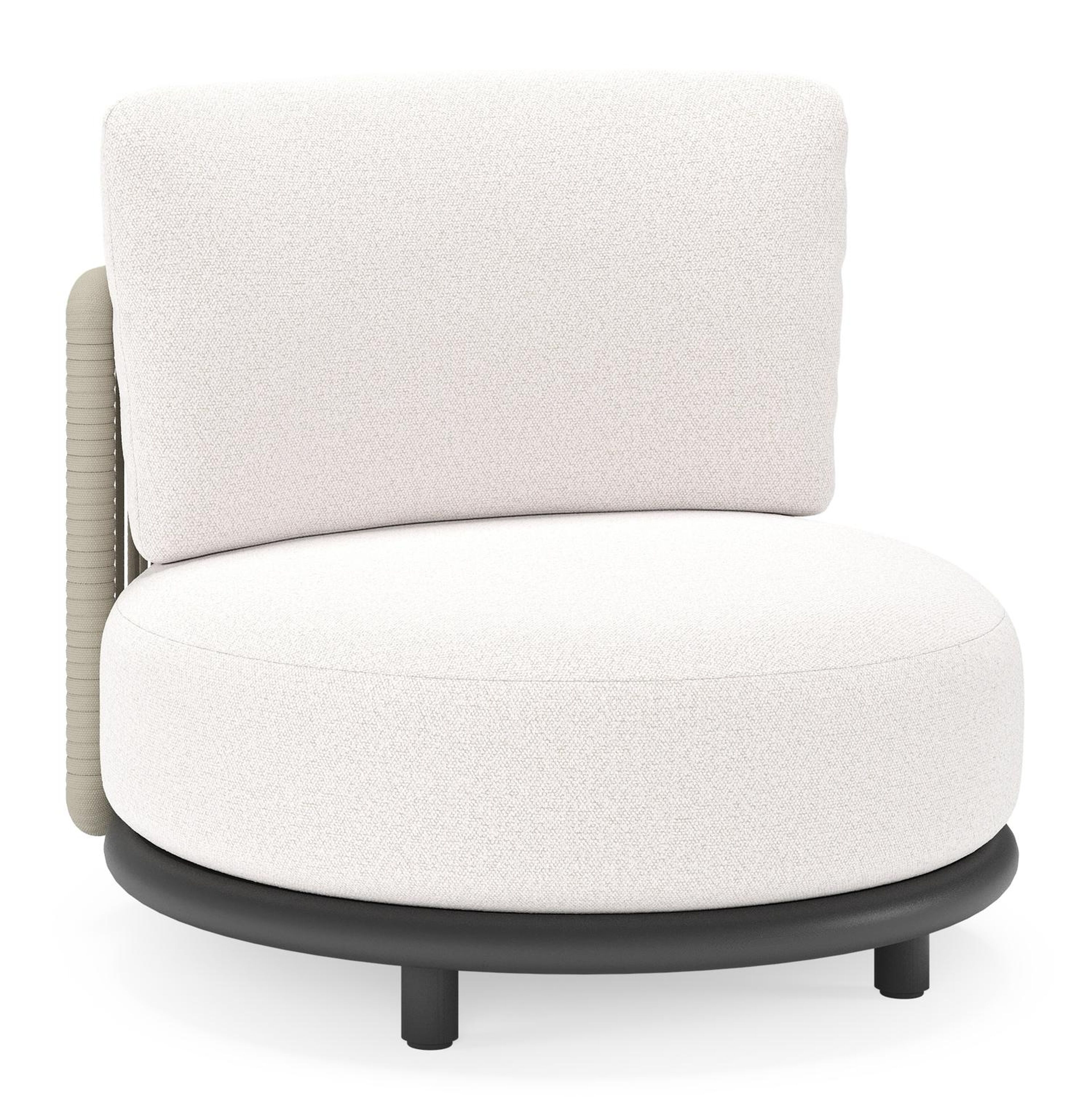 Lomano loungestoel in zwart aluminium en beige verticaal geweven luxe vlakke rope met Ego Eggshell all weather solica