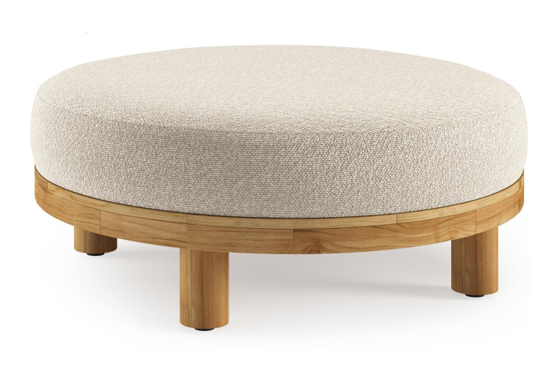 Pouf Donato en teck avec coussin en all weather cosytica marbella ecru