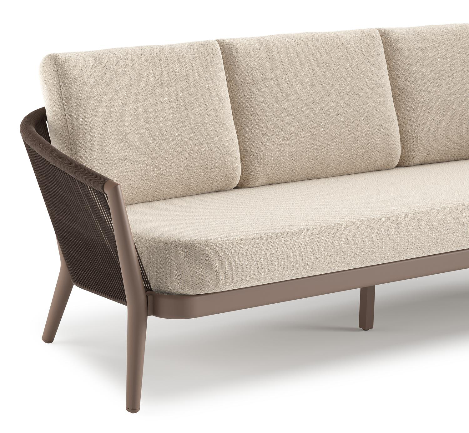 Orso loungebank in taupe aluminiumen zwart verticaal geweven ronde rope met Lopi Sand all weather sunbrella® luxe kussen