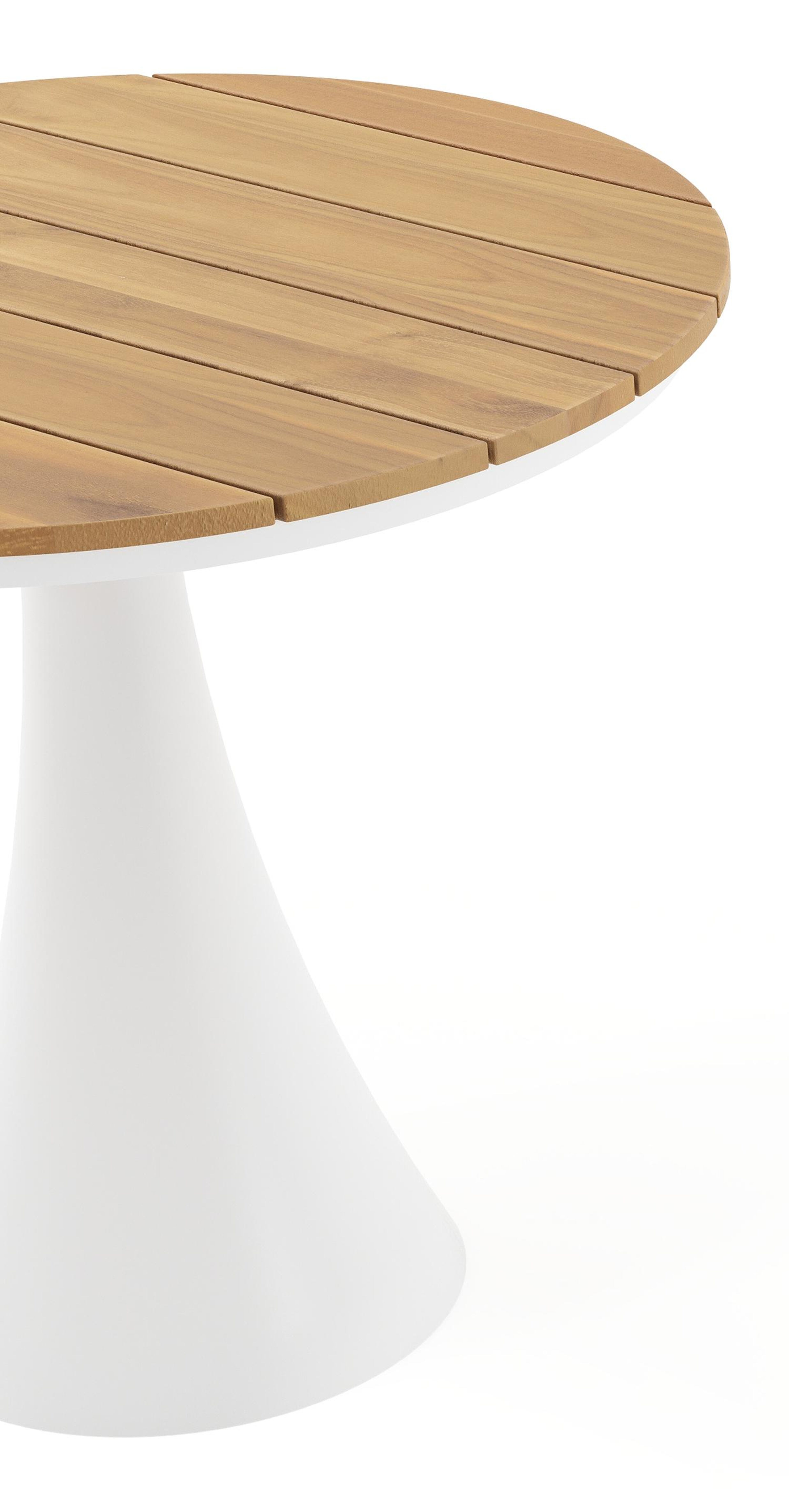 Table de jardin Fano ronde en aluminium blanc et teck - Diam. 85 x Haut. 75 cm