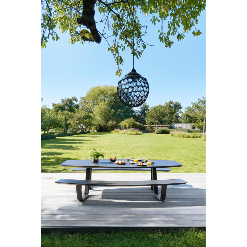 Table de pique-nique Forno forme de bateau en aluminium noir - Lg. 280 x Lrg. 192 x Haut. 72 cm