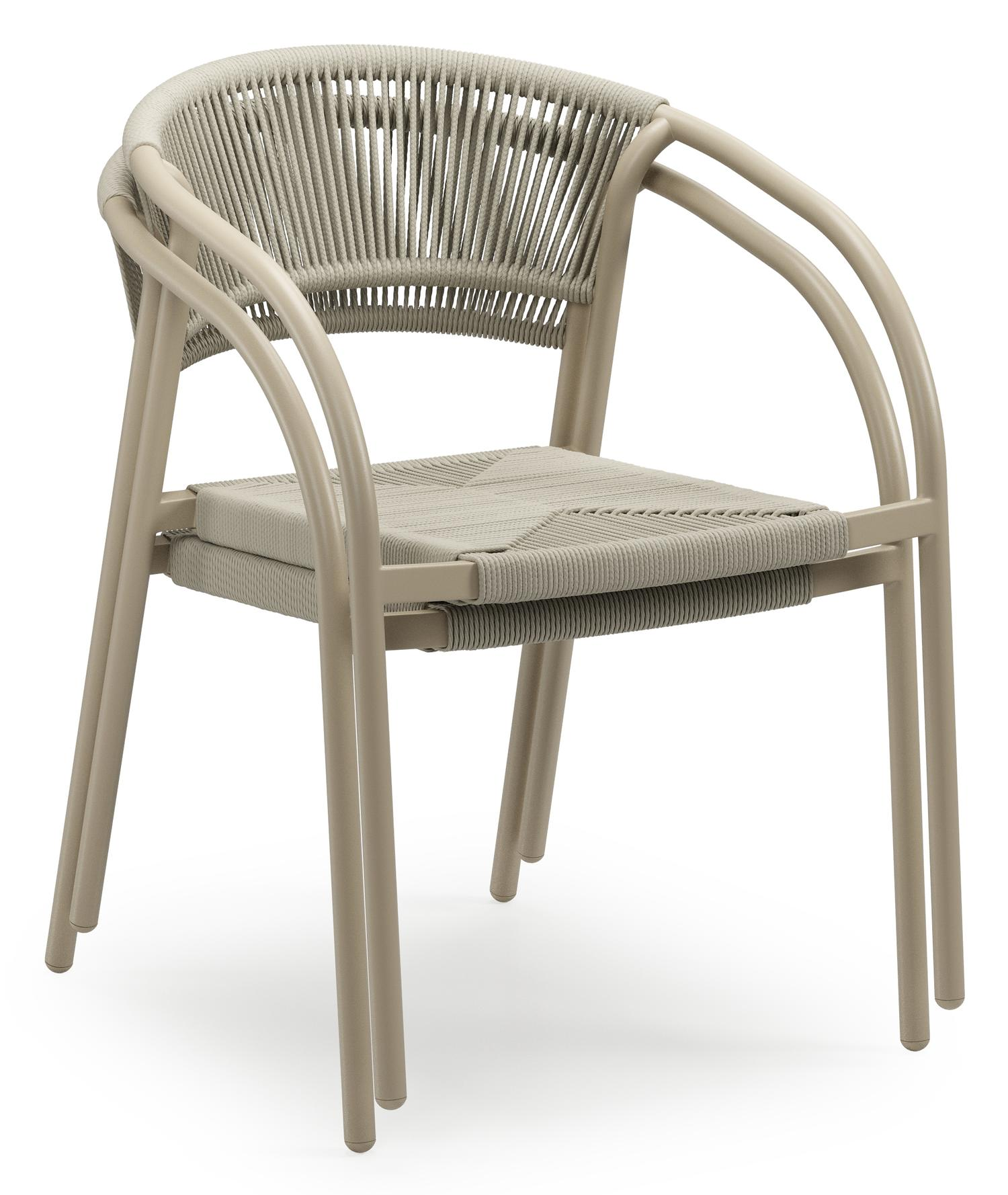 Chaise de jardin Melo empilable en aluminium beige et résine tressée torsadée beige