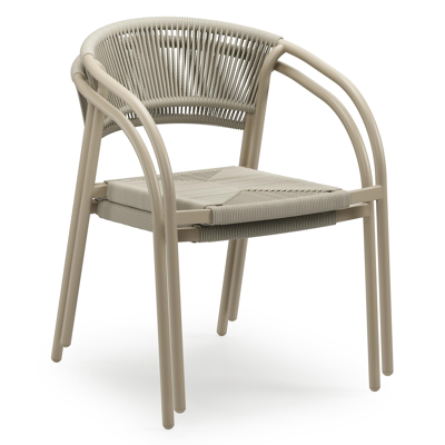 Melo stapelbare tuinstoel in beige aluminium en beige gedraaide ronde wicker