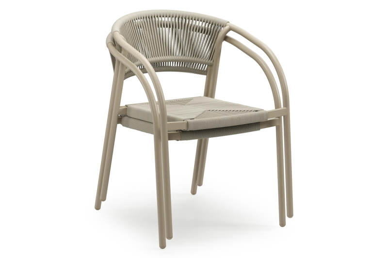 Melo stapelbare tuinstoel in beige aluminium en beige gedraaide ronde wicker