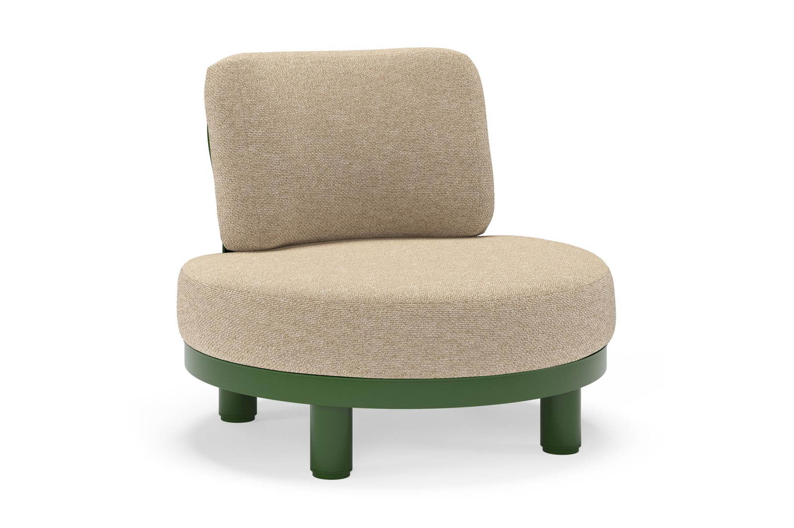 Donato loungestoel in groen aluminium met all weather cosytica Madagascar Oak kussen