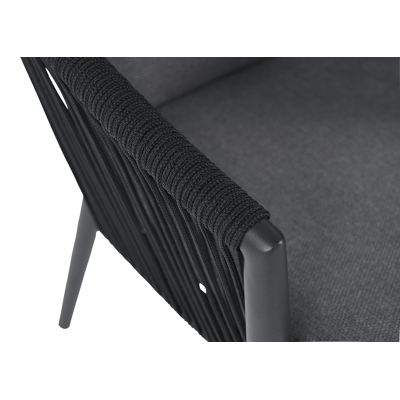 Orso tuinstoel in zwart aluminium en zwart rope